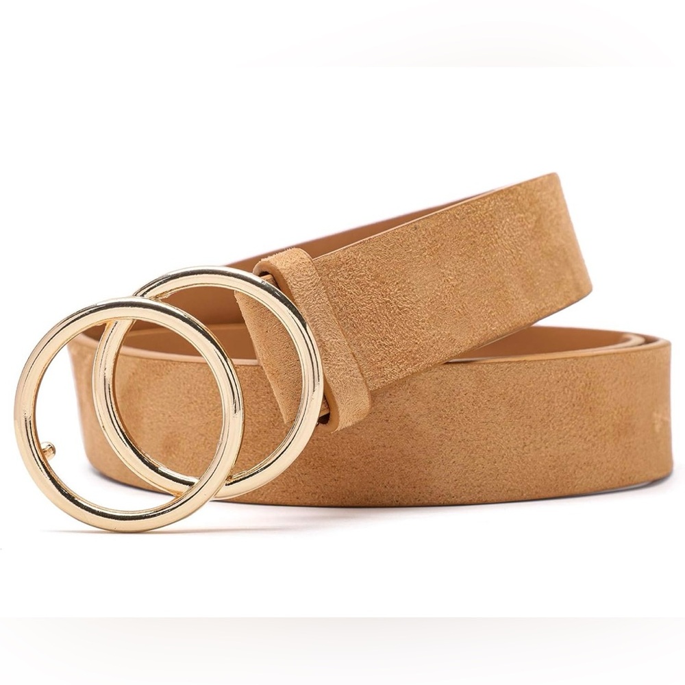 Tan Suede Belt with Gold Buckle